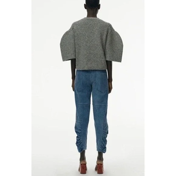 Tibi Jeans Size 6 Vintage Stone Slouchy Rouched Blue Cropped Denim Pants Women’s - Picture 2 of 16